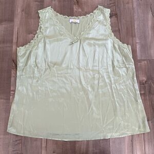Kathleen Kirkwood Lace Tank Top Green Silk Satin Women 2XL Sexy